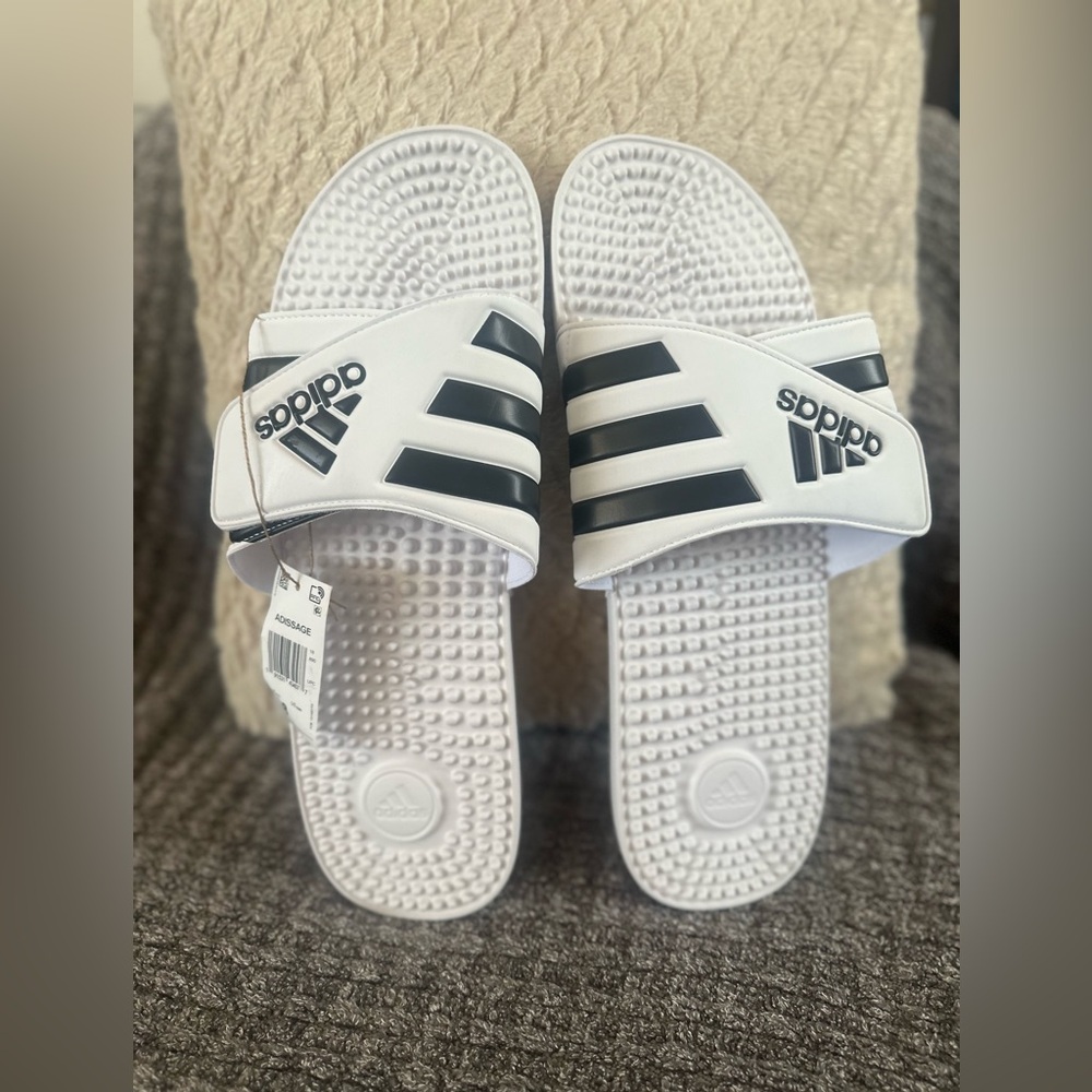 Adidas Adissage Slides Mens Size 18 White Brand New Shower Shoes Beach‎ Sandals